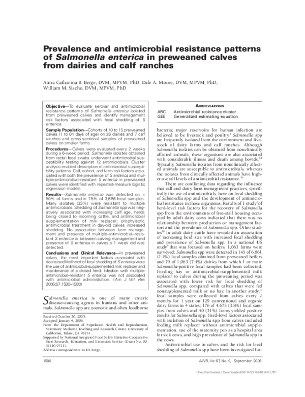 (PDF) Prevalence and antimicrobial resistance patterns of Salmonella ...