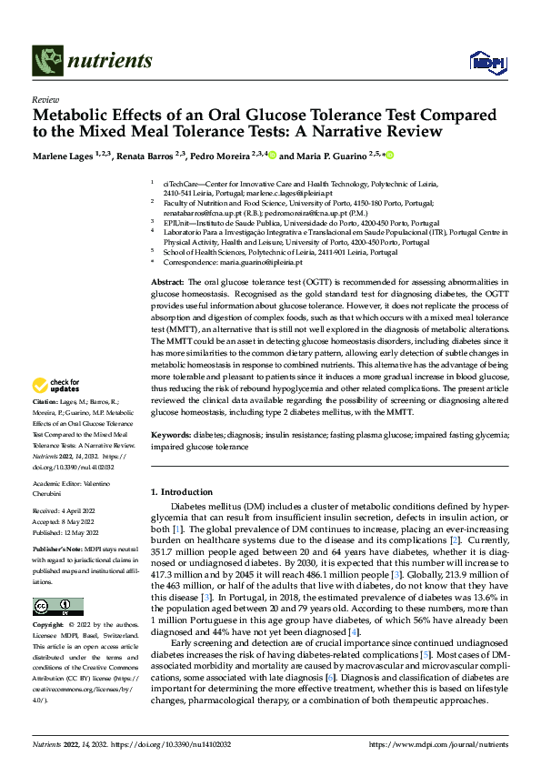 (PDF) Metabolic Effects of an Oral Glucose Tolerance Test Compared to ...