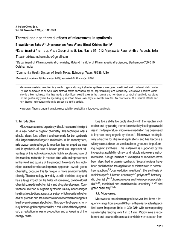 (PDF) Thermal and non-thermal effects of microwaves in synthesis