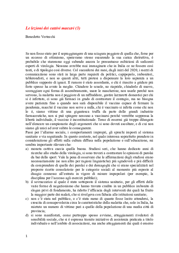 (DOC) Le lezioni dei cattivi maestri (3) | Benedetto Vertecchi ...