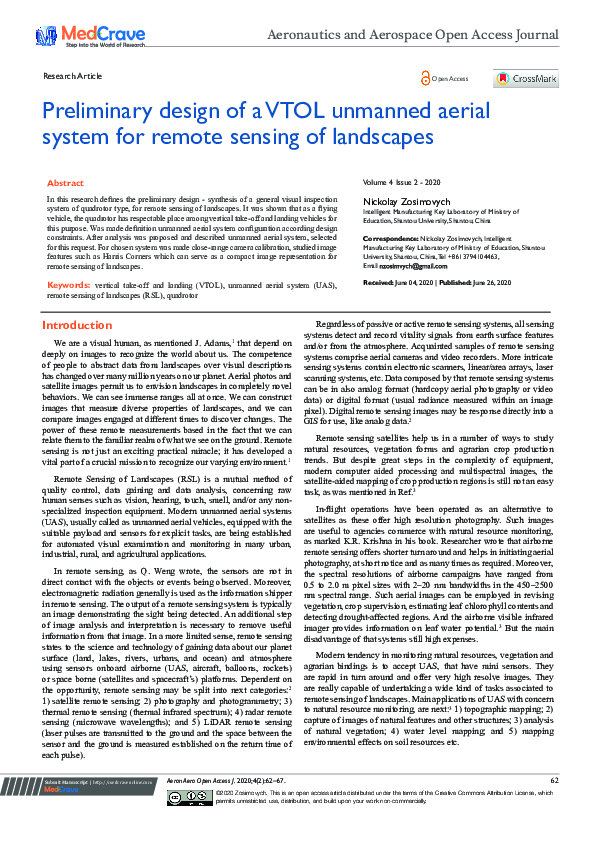 (PDF) Preliminary design of a VTOL unmanned aerial system for remote ...