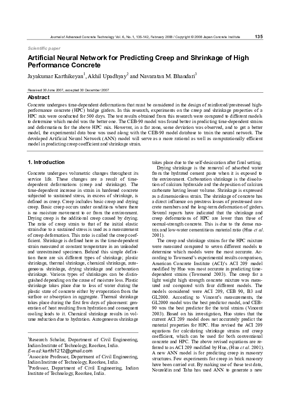 (PDF) Artificial Neural Network for Predicting Creep and Shrinkage of ...