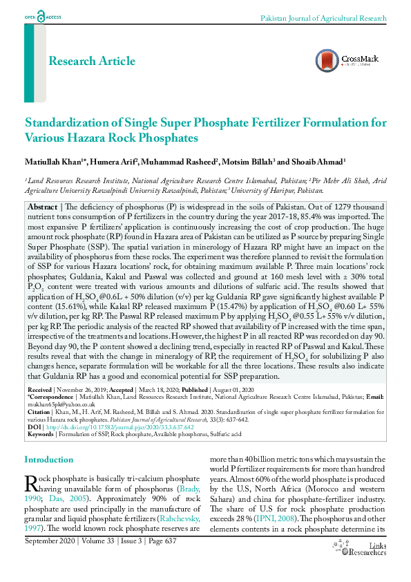 (PDF) Standardization of Single Super Phosphate Fertilizer Formulation ...