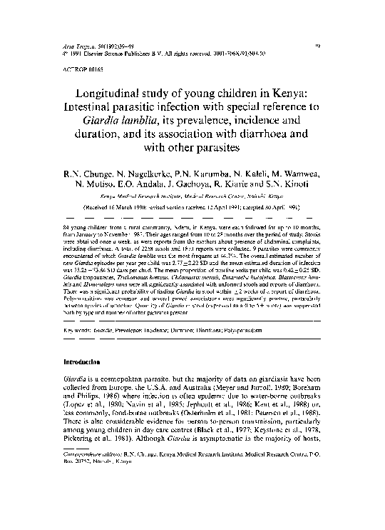 (PDF) Longitudinal study of young children in Kenya: Intestinal ...
