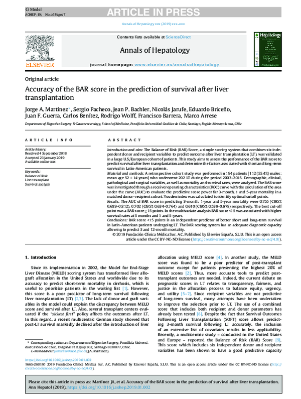 (PDF) Accuracy of the BAR score in the prediction of survival after ...