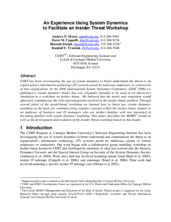 (PDF) An Experience Using System Dynamics to Facilitate an Insider ...