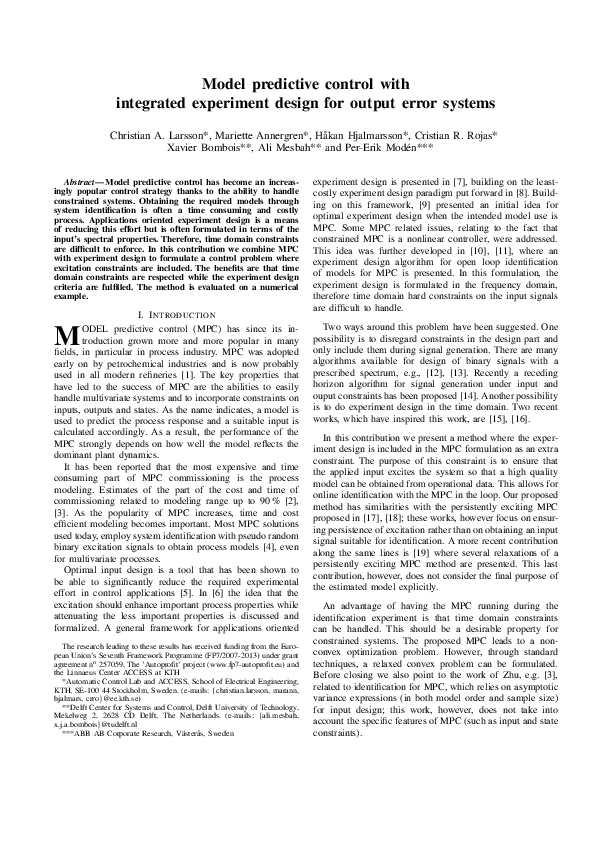 (PDF) Model predictive control with integrated experiment design for ...