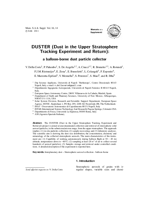 (PDF) DUSTER (Dust in the Upper Stratosphere Tracking Experiment and