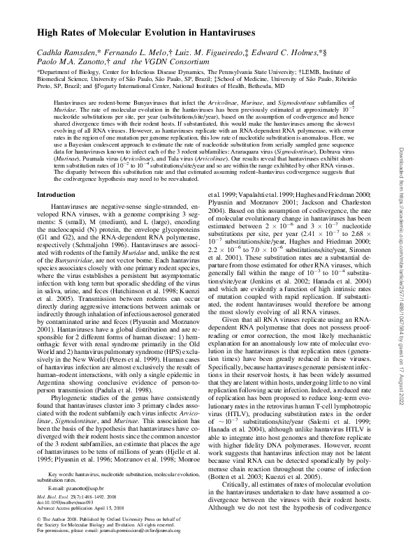 (PDF) High Rates of Molecular Evolution in Hantaviruses