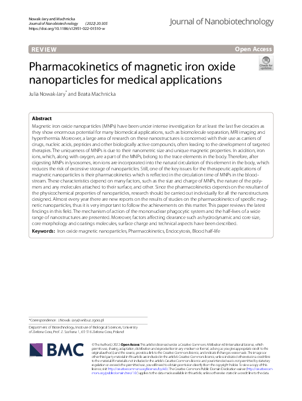 (PDF) Pharmacokinetics of magnetic iron oxide nanoparticles for medical ...