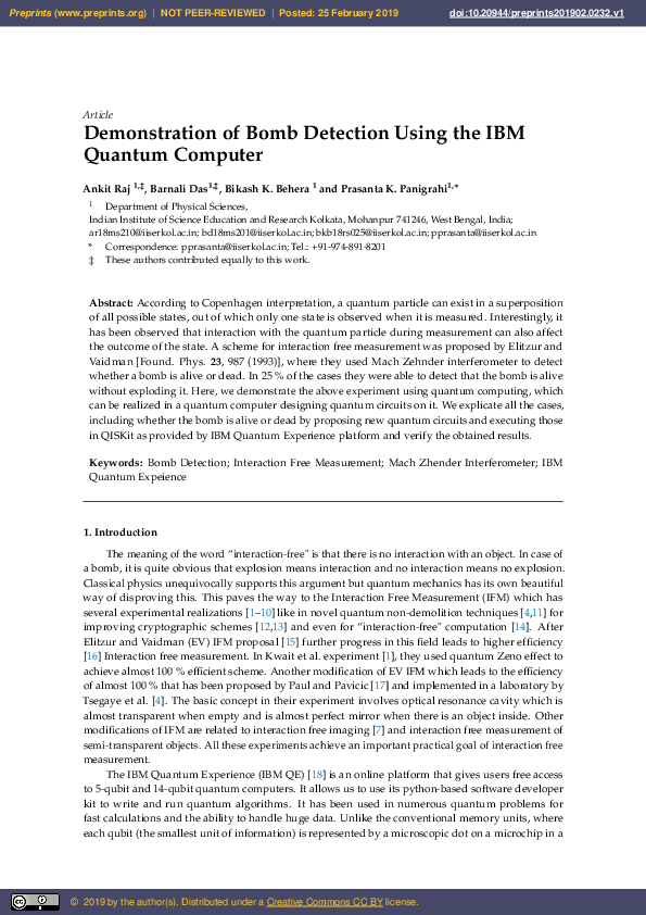 (PDF) Demonstration of Bomb Detection Using the IBM Quantum Computer