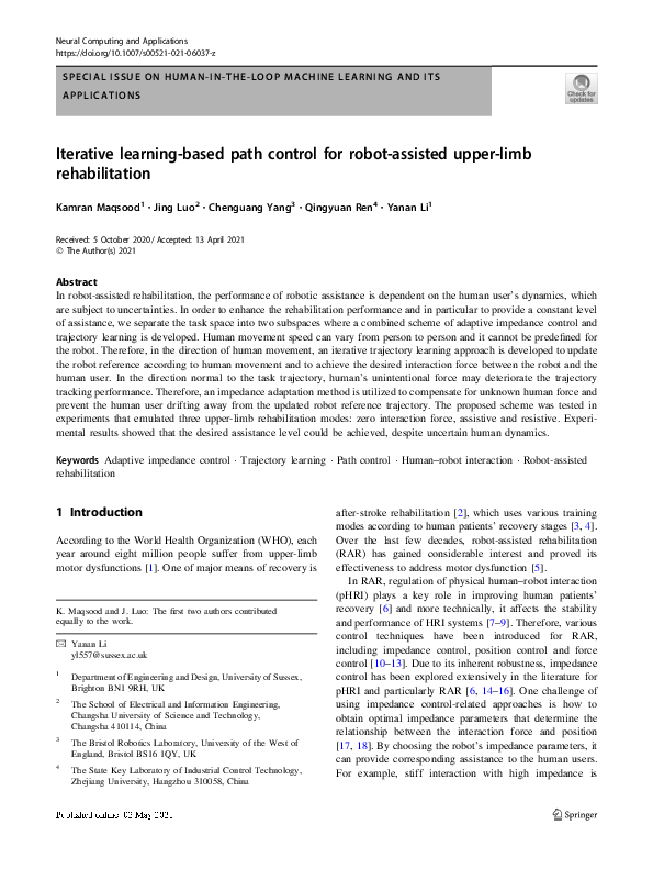 (PDF) Iterative learning-based path control for robot-assisted upper ...