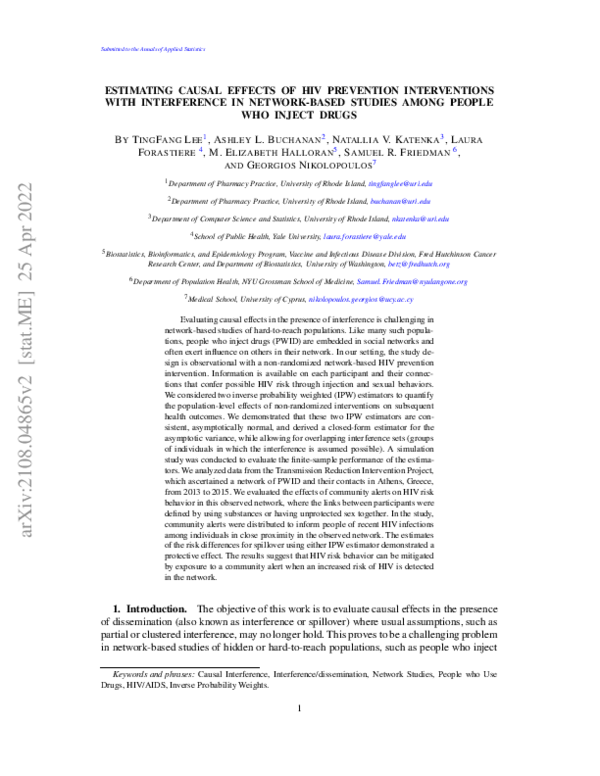 (PDF) Estimating Causal Effects of HIV Prevention Interventions with ...
