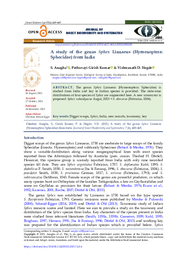 (PDF) A study of the genus Sphex Linnaeus (Hymenoptera: Sphecidae) from ...