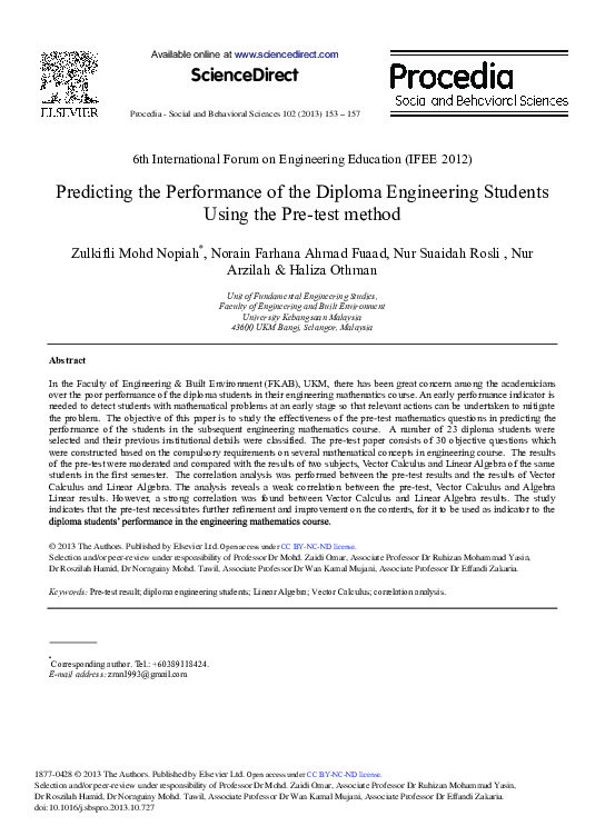 (PDF) Predicting the Performance of the Diploma Engineering Students ...