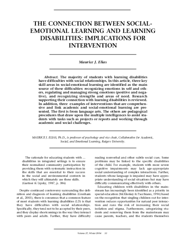(PDF) The Connection between Social-Emotional Learning and Learning ...