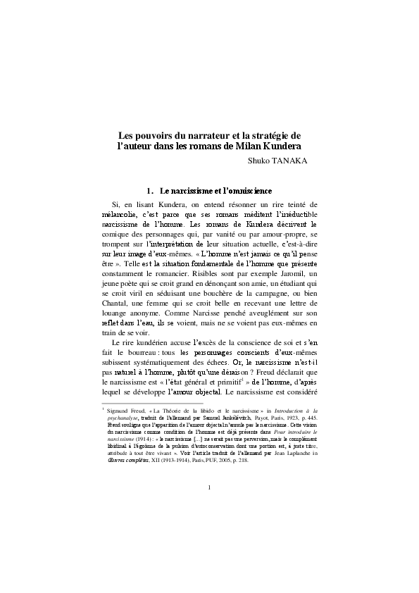 Pdf Les Pouvoirs Du Narrateur Et La Strategie De L Auteur Dans Les Romans De Milan Kundera Shuko Tanaka Rauber Academia Edu