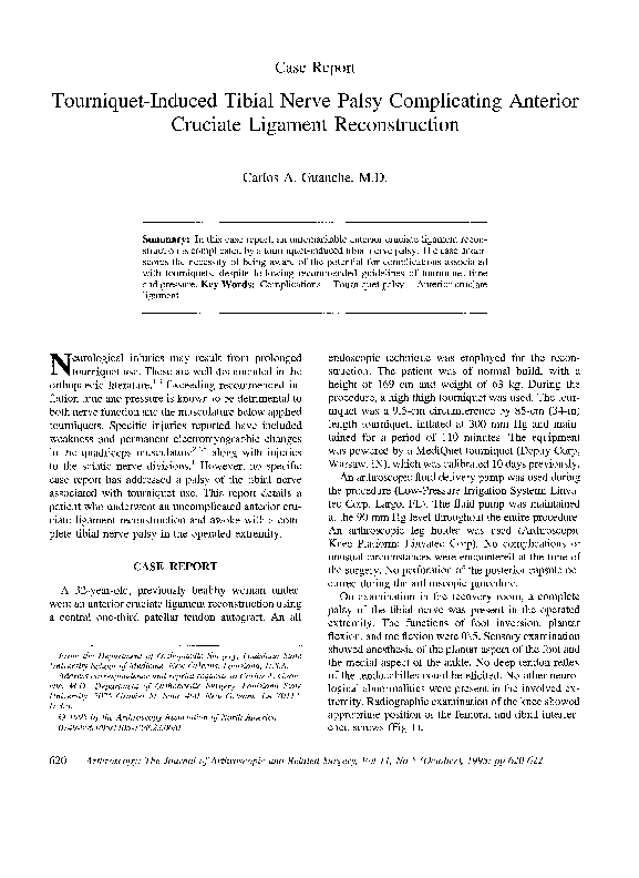 (PDF) Tourniquetinduced tibial nerve palsy complicating anterior cruciate ligament