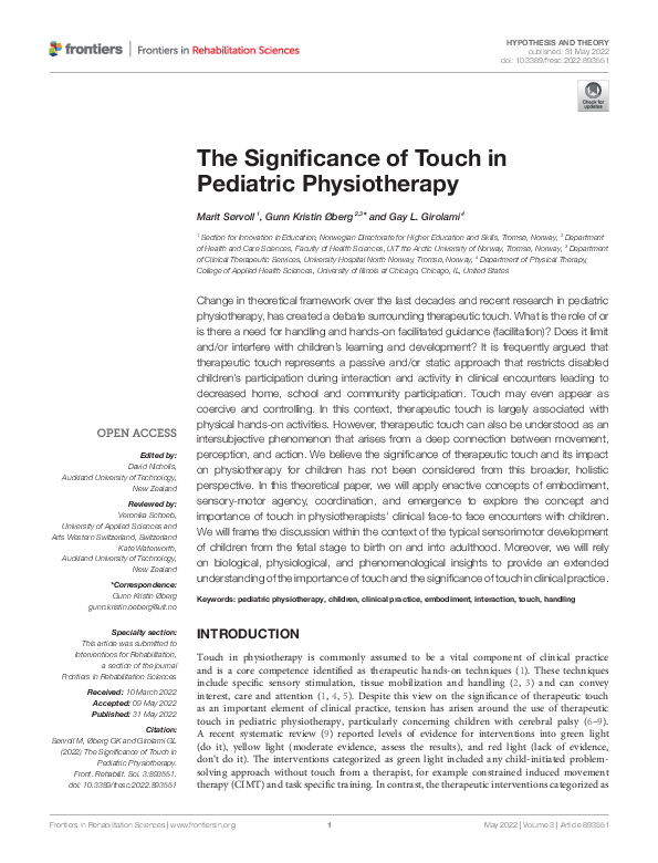 (PDF) The Significance of Touch in Pediatric Physiotherapy