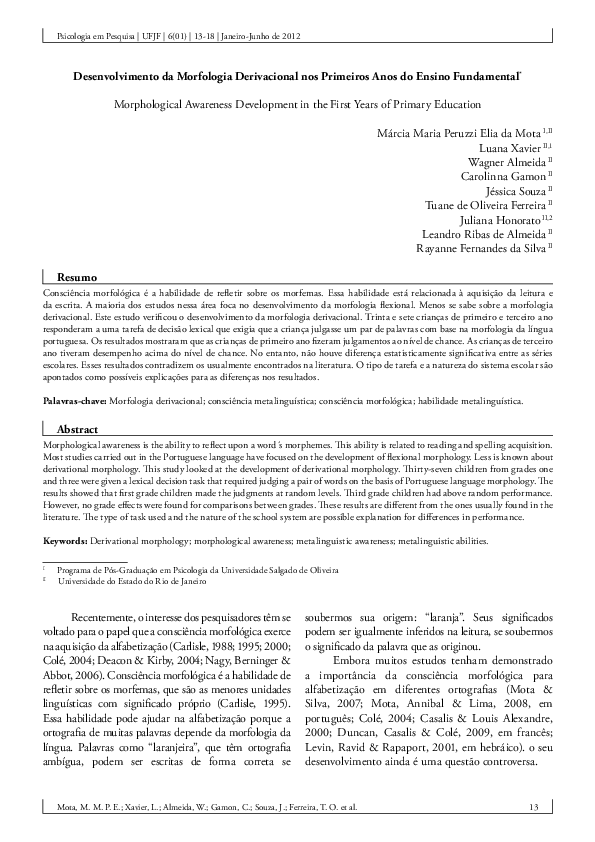 (PDF) Morphological Awareness Development in the First Years of Primary ...
