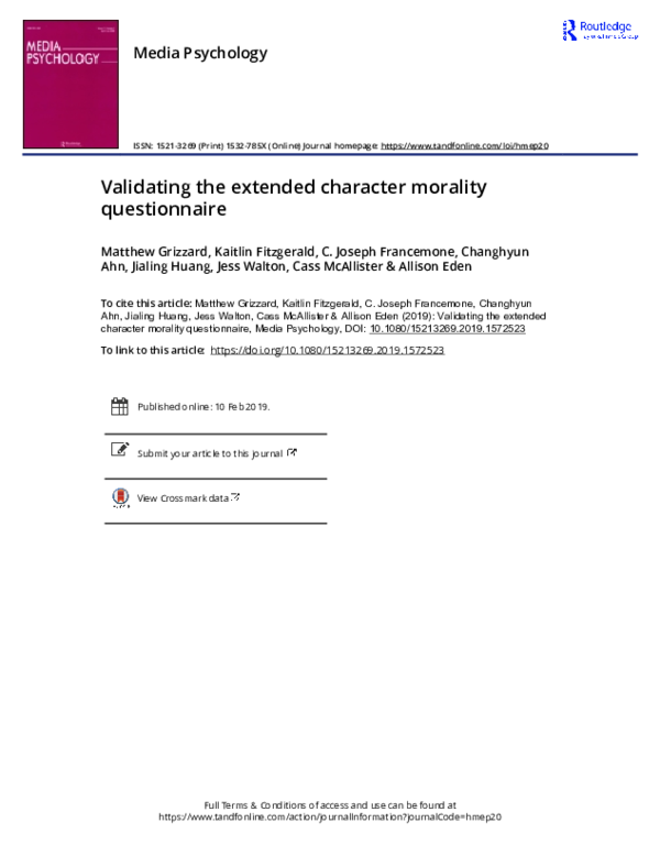 (PDF) Validating the extended character morality questionnaire