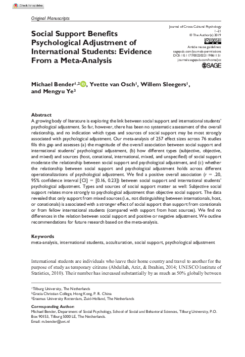 (PDF) Social Support Benefits Psychological Adjustment of International ...