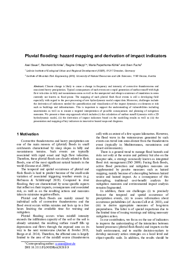 (PDF) Pluvial flooding: hazard mapping and derivation of impact indicators