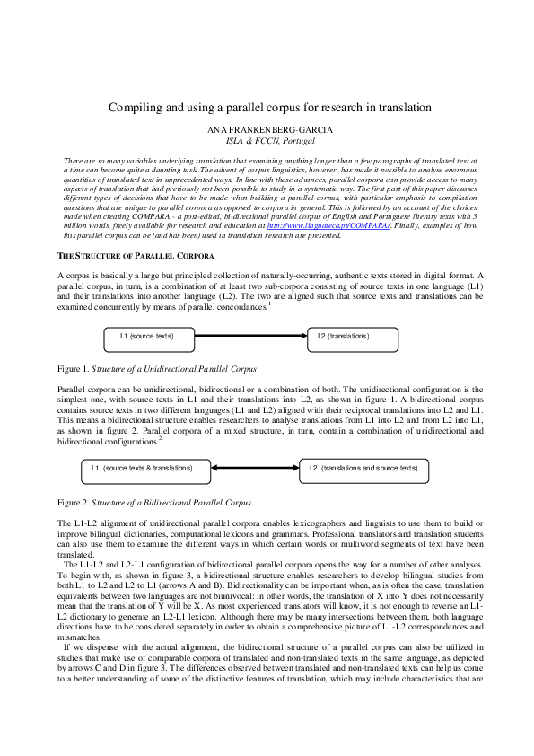 (PDF) Compiling and using a parallel corpus for research in translation