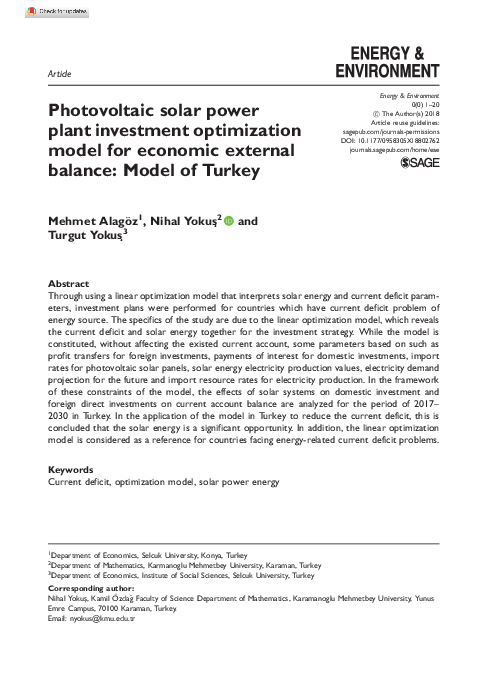 (PDF) Photovoltaic solar power plant investment optimization model for ...