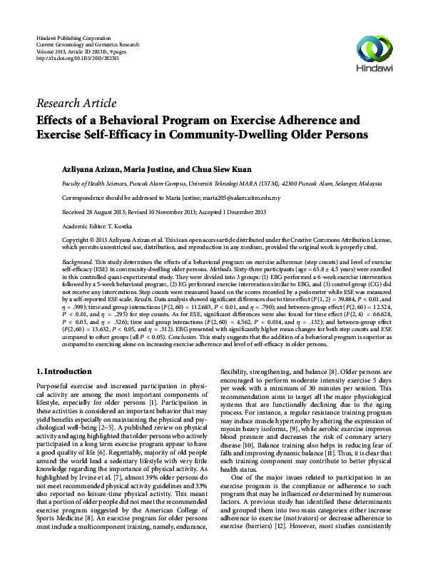 (PDF) CS. Effects of a behavioral program on exercise adherence and ...