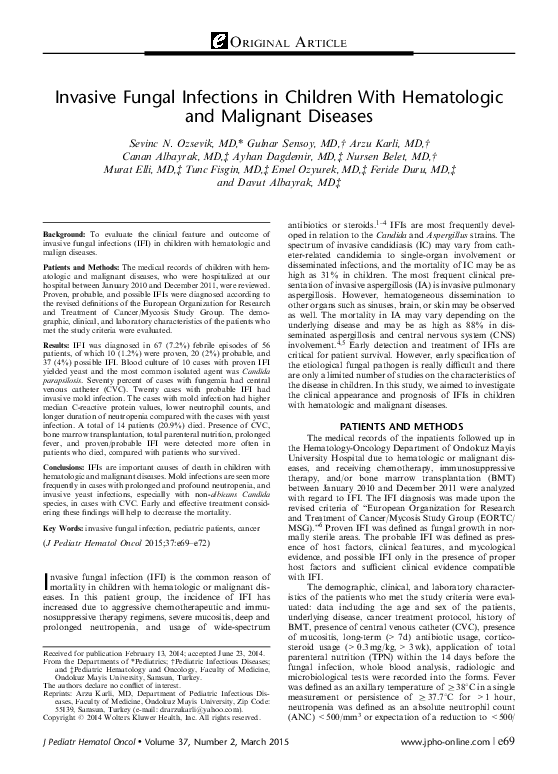 (PDF) INVASIVE FUNGAL INFECTIONS IN CHILDREN WITH HEMATOLOGICAL ...