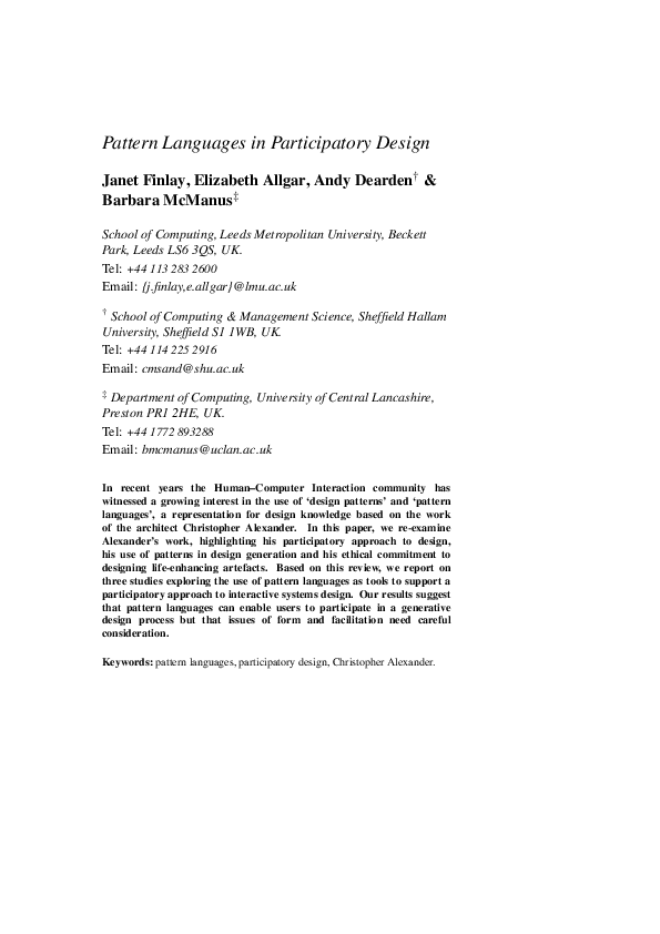 (PDF) Pattern Languages in Participatory Design