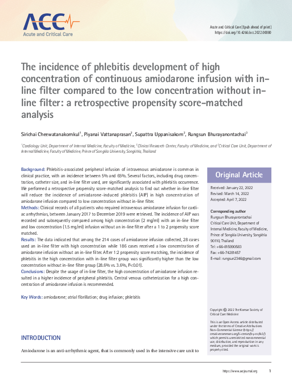 (PDF) The incidence of phlebitis development of high concentration of