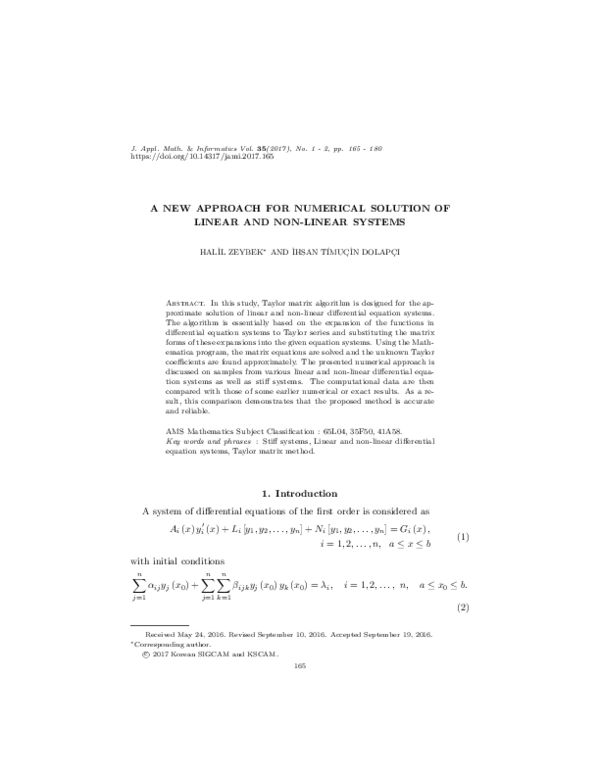 (PDF) A New Approach for Numerical Solution of Linear and Non-Linear ...