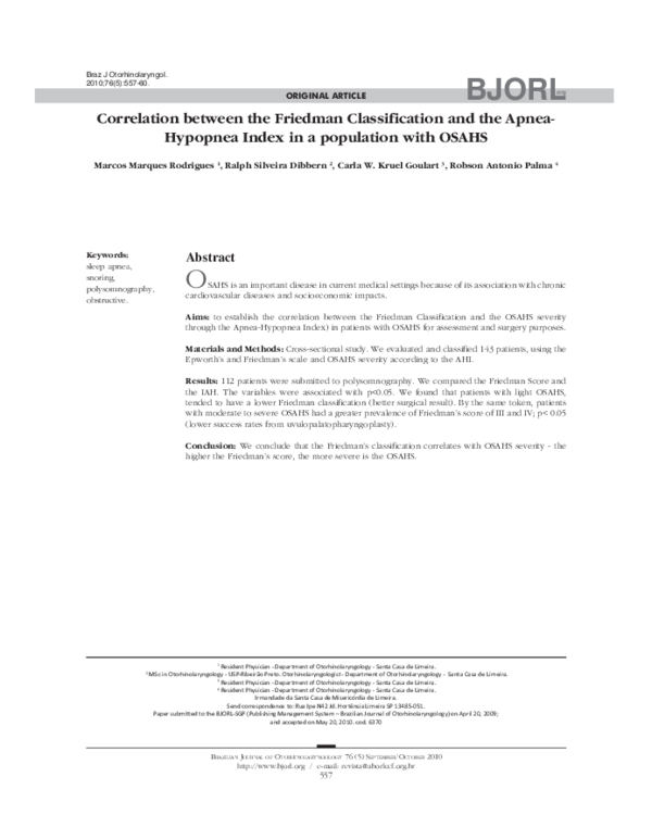 (PDF) Correlação entre a classificação de Friedman e Índice de Apneia ...