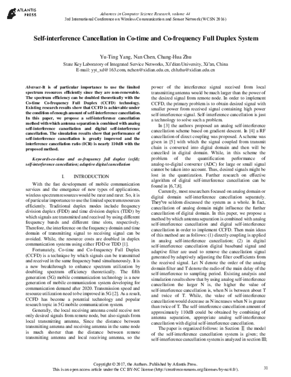 (PDF) Self-interference Cancellation in Co-time and Co-frequency Full ...
