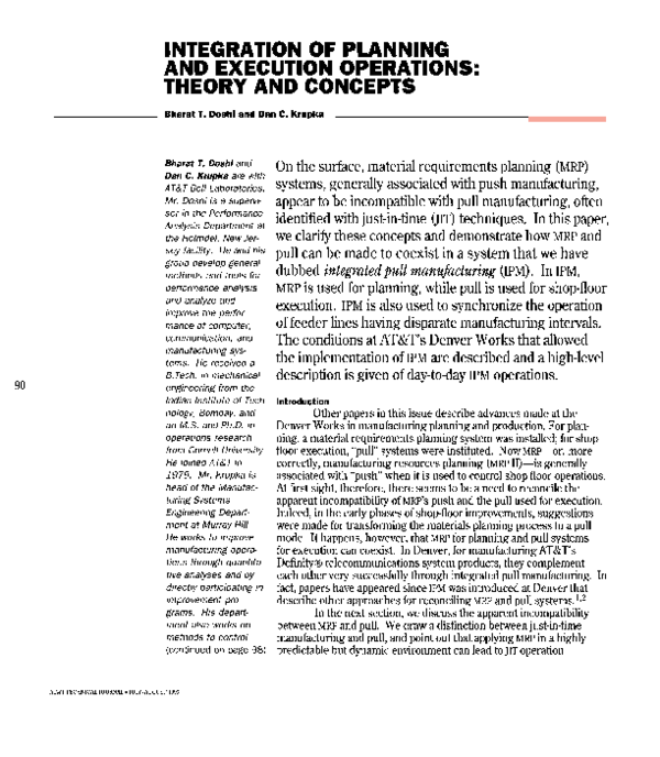 (PDF) Integration of Planning and Execution Operations: Theory and Concepts