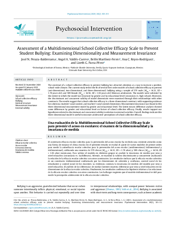 (PDF) Assessment of a Multidimensional School Collective Efficacy Scale ...