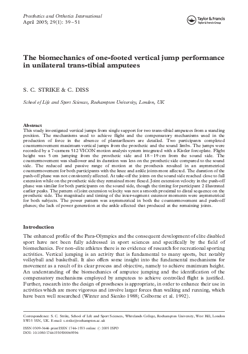 (PDF) The biomechanics of one-footed vertical jump performance in ...