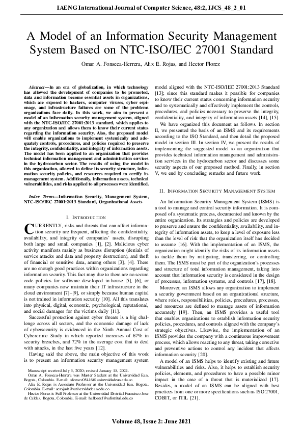 (PDF) A Model of an Information Security Management System Based on NTC ...