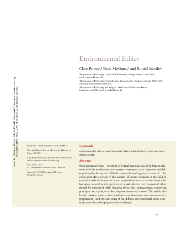 (PDF) Environmental Ethics Ronald Sandler Academia.edu