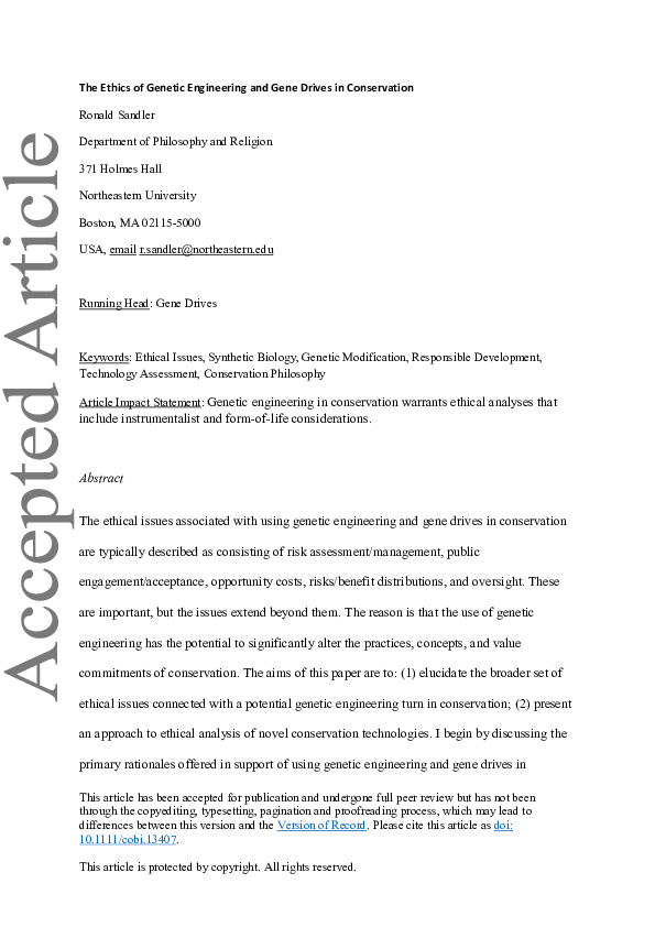 (PDF) The ethics of genetic engineering and gene drives in conservation