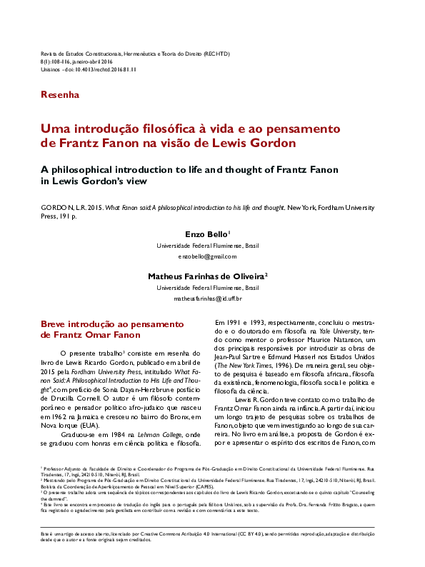 (PDF) Uma introdução filosófica à vida e ao pensamento de Frantz Fanon ...