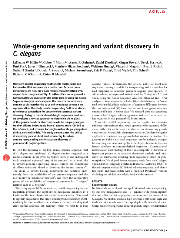 (PDF) Whole-genome sequencing and variant discovery in C. elegans