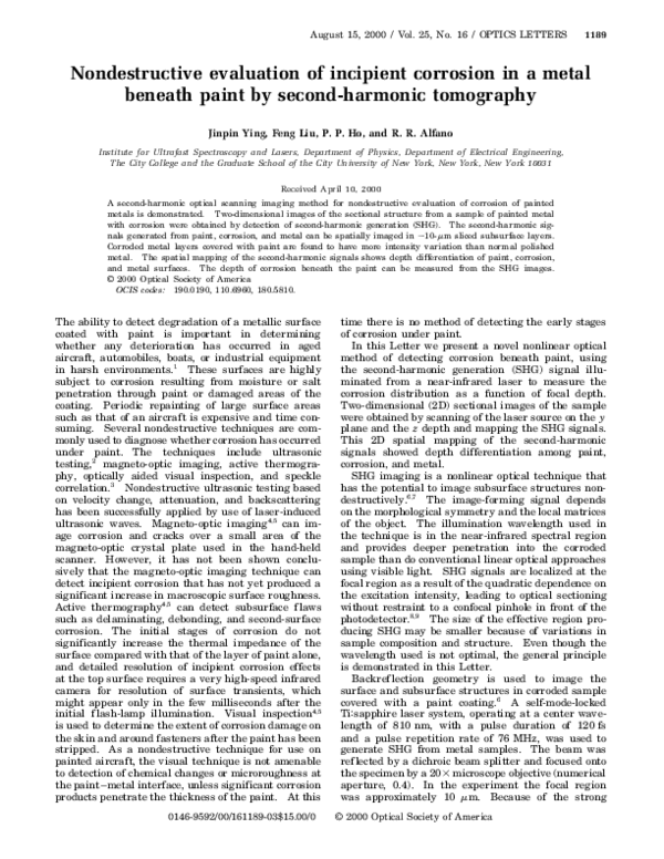 (PDF) Nondestructive evaluation of incipient corrosion in a metal ...