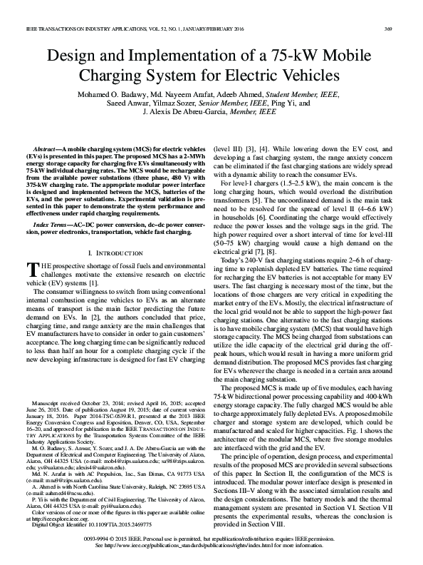 (PDF) Design and implementation of a 75 KW mobile charging system for