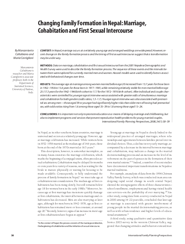 (PDF) Changing Family Formation in Nepal: Marriage, Cohabitation and ...