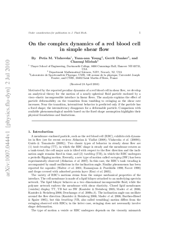 (PDF) On the complex dynamics of a red blood cell in simple shear flow