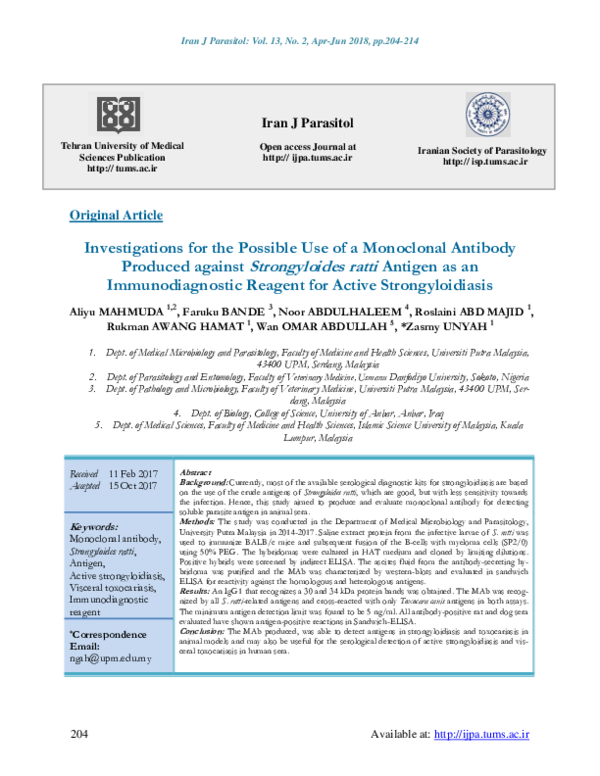 (PDF) Investigations for the Possible Use of a Monoclonal Antibody ...