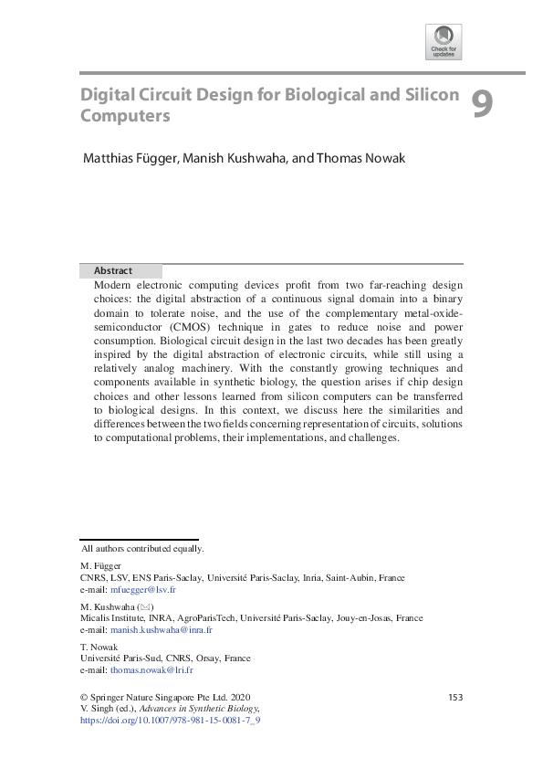 (PDF) Digital Circuit Design for Biological and Silicon Computers